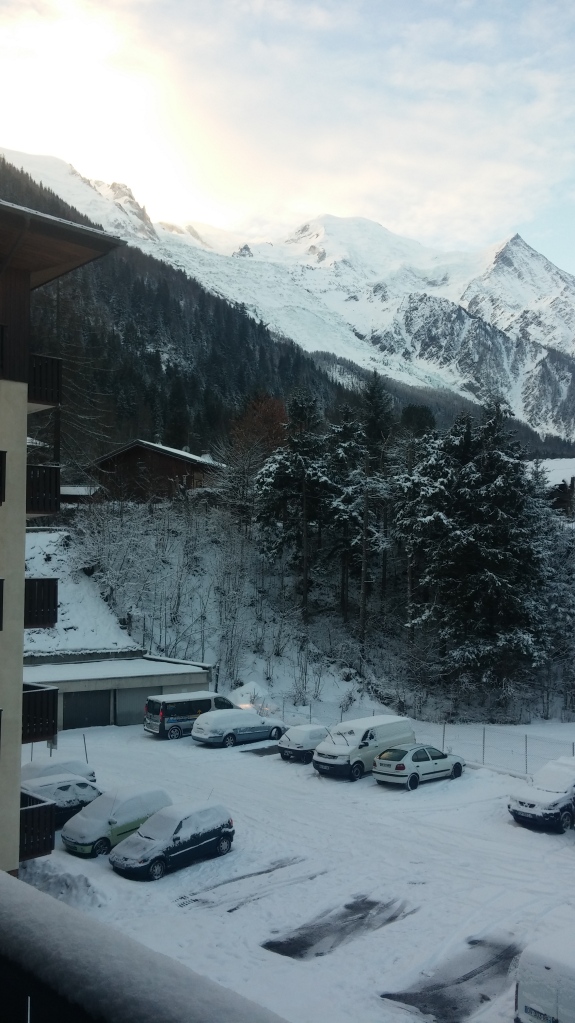 snow in the car park of Barrats A chamonix